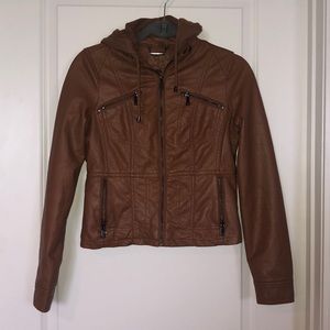 Leather jacket with hood